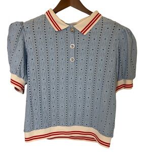 Anthropologie Maeve Sky Blue Eyelet Blouse, Puff Sleeves, Women’s XL